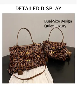 Leopard print tote bags in two sizes with brown handles and golden metal locks