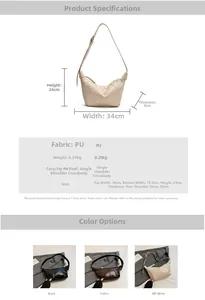 Detailed size chart and specifications for the large capacity pleated faux leather hobo bag