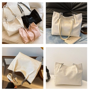Trois options de couleurs pour cabas en similicuir texturé en blanc, noir et rose