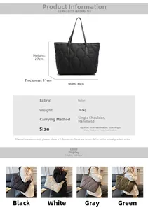 Tableau des tailles détaillé pour le sac cabas en nylon matelassé léger de 43cm