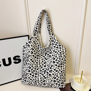 Fashion Leopard Print Canvas Tote Bag Large Capacity Women Casual Shoulder Bag Shopping Handbag Urban Minimalist Style