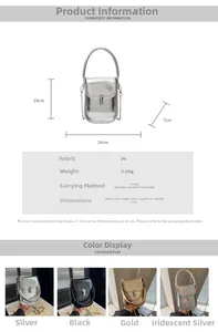 Detailed size chart and dimensions for the metallic silver small phone bag for women