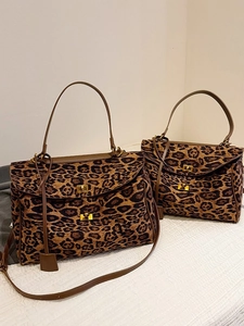Leopard print tote bag set with gold clasp and top handle for women stylish shoulder bag