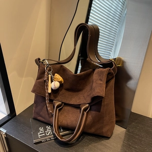 Borsa Tote Grande da Donna Vintage in Pelle PU Texture Scamosciata Borsa a Tracolla Casual per Pendolari Pendaglio da Baseball