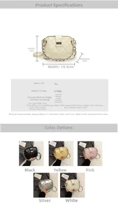 Dimensions du sac matelassé en cuir PU et tableau des cinq coloris disponibles