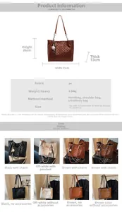 Detailed dimension chart showing size 33x26x13cm for the checkered tote bag in PU leather