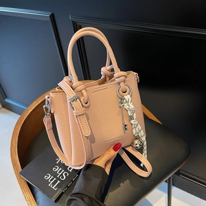 Women Minimalist PU Leather Bucket Bag 2025 New Versatile Crossbody Bag Litchi Texture Top Handle Bag With Braided Rope Charm