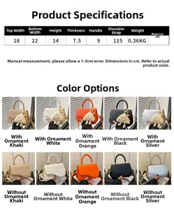 Detailed size specifications and multi-color options for the PU leather crossbody bag
