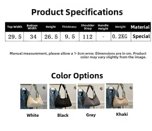 Detailed size chart and four color options for the minimalist large capacity tote bag