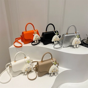 Stylish woven handle crossbody bags in five colors with cute mushroom pendant set