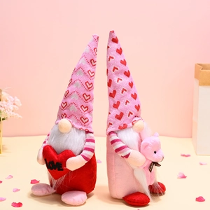 Pink and red Valentine's Day Gnomes plush dolls with Love heart and teddy bear