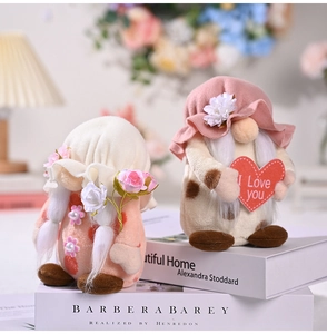 Close-up of mother's day faceless gnomes with I Love You heart and floral details