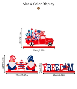 Independence Day wooden decor set with red truck, freedom letters and gnomes