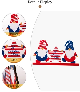Detail of wooden gnome decor with Let Freedom Ring star and red base for July 4th