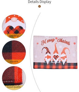 Detail of Christmas gnome placemat featuring linen texture and high-quality printed patterns