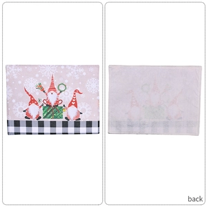 Front and back detail of Christmas gnome placemat with buffalo plaid border