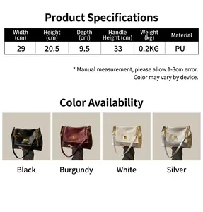 Detailed size chart and dimensions for the vintage large capacity PU leather handbag