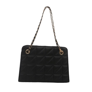 Sac bandoulière matelassé noir classique avec chaîne dorée et motif de losanges chic