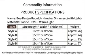 Tabella taglie con dimensioni e peso per il ciondolo a forma di gnomo ape luminoso