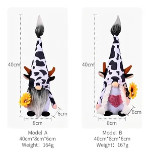 Sunflower gnome plush set with cow pattern hats and horns for farmhouse decor