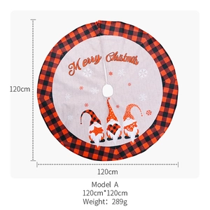 Detail of 120cm Christmas tree skirt with gnome design, 289g weight and red plaid border