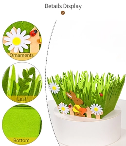 Detail view of Easter non-woven felt basket with bunny and daisy decorations