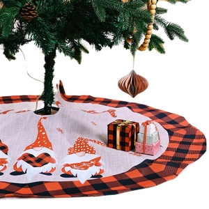 Classic 1.2m Christmas tree skirt with red buffalo plaid, gnome prints and Merry Christmas