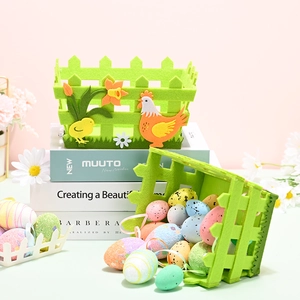 Easter felt gift baskets featuring chick patterns and colorful eggs for festive decoration