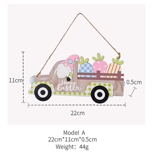 Detailed dimensions of Happy Easter wooden truck ornament with gnome and carrots