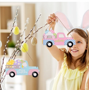 Easter wooden truck hanging ornaments with Welcome and Happy Easter bunny designs