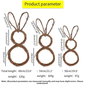 Detailed size specifications for DIY Easter woven rattan bunny wreath decorations