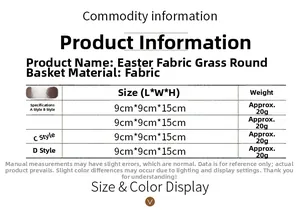 Size chart and specifications for Easter non-woven fabric basket ornaments