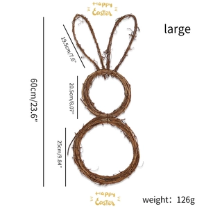 Detailed size measurement chart for large Easter bunny grapevine wreath decoration