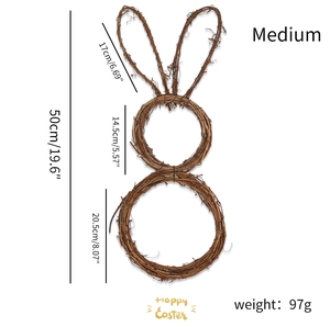 Detailed size specifications of rabbit-shaped grapevine wreath for Easter decor