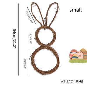 Detailed size chart of handmade Easter bunny wreath with natural grapevine texture