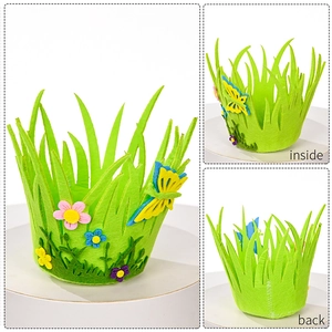 Detailed views showing the front, inside, and back of the green felt Easter basket