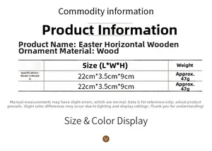 Detailed size chart for Easter wooden bunny ornaments with dimensions and specifications