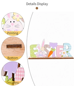 Detail of Easter wooden sign showing high-quality printing, thickness, and slot base