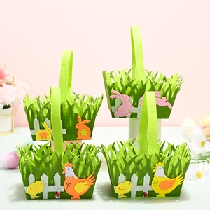 Ostern Vliesstoff Filz Geschenkkorb Für Kinder Grasform Handheld Eiersuche Eimer Hase Henne Muster Party Deko Geschenktüte