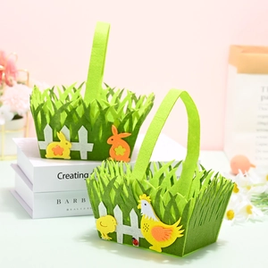 Paniers de Pâques en feutre vert avec motifs lapin et poussin pour la chasse aux œufs