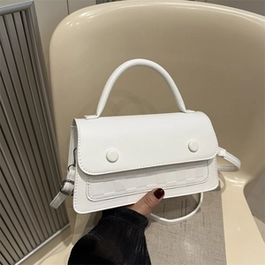 Chic white checkered embossed crossbody handbag for women with handle and flap design