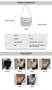 Tableau des tailles détaillé et spécifications pour le sac seau en cuir PU avec petit nœud