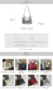 Detailed size guide and color options for large minimalist PU leather tote bag