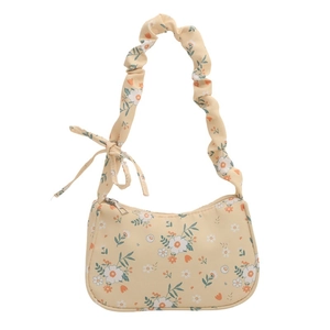 Sac hobo floral jaune en nylon avec bandoulière à volants et nœud décoratif