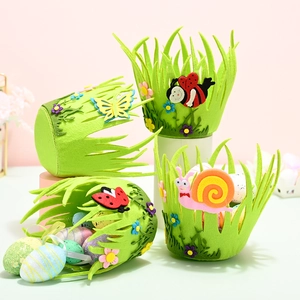 Easter felt basket set with grass edge and cartoon insect decorations for eggs