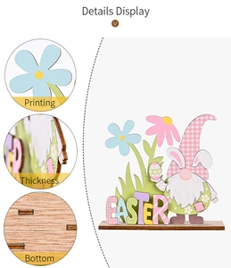 Detail view of Easter wooden gnome sign showing high-quality printing and base thickness