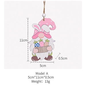 Detailed size specifications of the Easter wooden gnome pendant with pink bunny ears