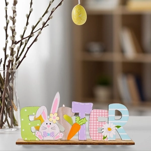 Décoration de table de Pâques en bois avec lettres et motifs lapin pour la maison