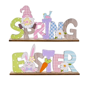 Easter decorative wooden signs featuring SPRING gnome and EASTER bunny table ornaments