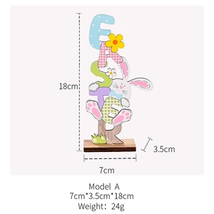 Vertical wooden Easter sign showing dimensions 7x3.5x18cm with bunny and floral details